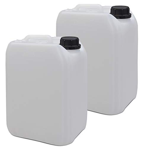2 x 5 Liter Leerkanister Neu mit Sicherheitsverschluss (DIN 45) | Lebensmittelecht | Tragbar Stapelbar und Stabil | Indoor und Outdoor | BPA Frei | Made in DE