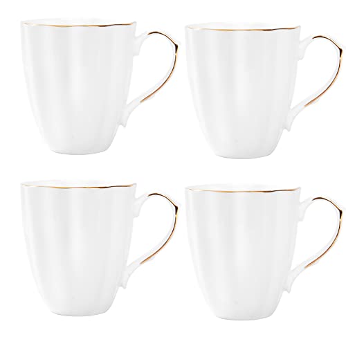 Jingdekiln kaffeebecher weiß gold porzellan 4er set dünnwandig Tee kaffeetassen mit Goldrand (450ml x4)