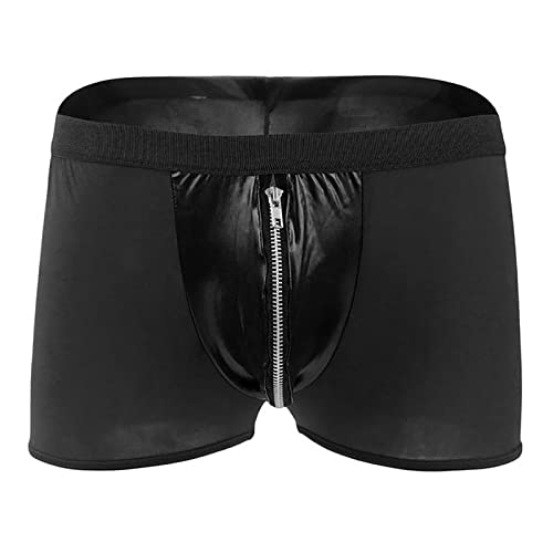 Sexy Boxershorts Herren Unterhosen mit Reißverschluss Eisseide Dessous Männer Boxer Shorts Sexy Unterwäsche für Mann Unterhosen Slips Erotisch Retroshorts Nachtwäsche Bodysuit