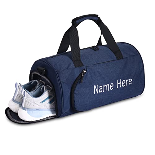 Personalisiert Klassische Sporttaschen,Sporttasche Rucksack mit Name Logo Stickerei,Saunatasche Herren Damen Sporttasche mit nassfach (blau, klein)