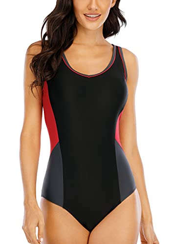 Halcurt Damen Badeanzug Bauchweg Einteiler Rückenfreie Figurformend Raffung Schwarz 1 L