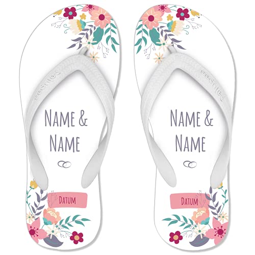 Just Married-Flip Flops personalisiert mit Namen & Datum – Gratis Schuhbeutel inkl. | perfekt als Hochzeitsdeko