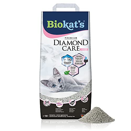 Biokat's Diamond Care Fresh mit Babypuder-Duft - Feine Katzenstreu mit Aktivkohle und Aloe Vera - 10l (1er Pack)
