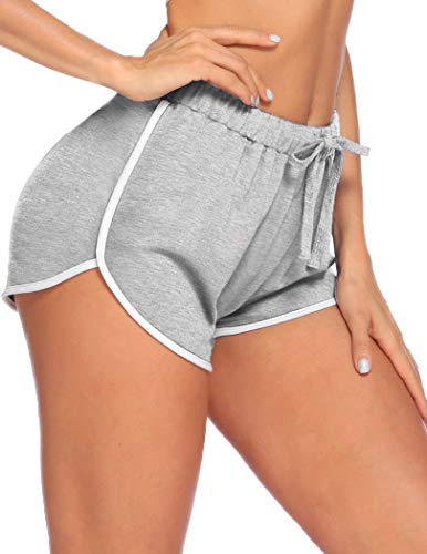 PEATAO Damen Pyjamahose Kurz Shorts Kordelzug Yoga Sporthose Jogginghose Sommer Schlafanzughosen für Damen Grau XL