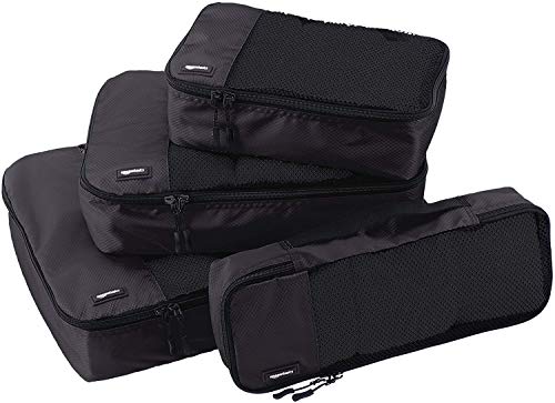Amazon Basics Kleidertaschen-Set, 4-teilig, je 1 kleine, mittelgroße, große und schmale Packtasche, Schwarz