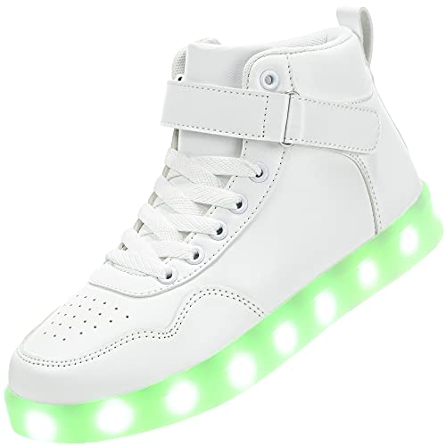 APTESOL Kinder LED Schuhe High-Top Licht Blinkt Sneaker USB Aufladen Shoes für Jungen und Mädchen [Weiß, EU31]
