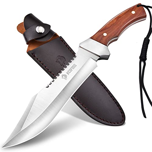 NedFoss Fahrtenmesser Rambo Messer| Survival Messer Camping Jagdmesser|Outdoormesser Gürtelmesser Überlebensmesser - aus einem Stück 8Cr14MoVStahl, Vergrößerte Version