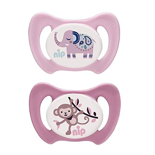nip Dental-Schnuller Miss Denti: Erster Schnuller, der Beißdruck verteilt, in mehreren Größen, Made in Germany, BPA-Frei, Größe 2 - Rosa & Pink