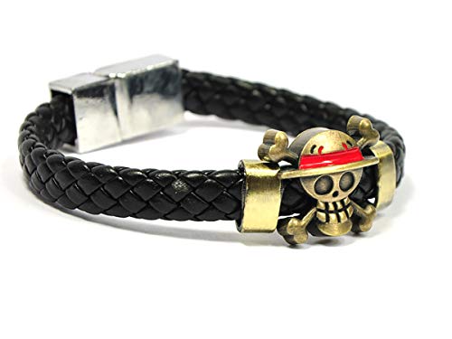 CoolChange One P. Armband mit Jolly Roger | Lederarmband mit Symbol der Strohhut Bande