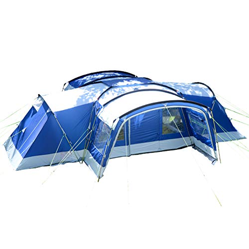 Skandika Familienzelt Nimbus für 12 Personen Basic Version | Campingzelt mit 3 Schlafkabinen, wasserdicht, 5000 mm Wassersäule, 2,15 m Stehhöhe, versetzbare Frontwand, großer Wohnraum, 2 Eingänge