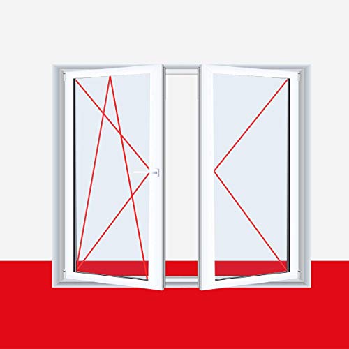 2-flügliges Kunststofffenster Weiß DL/DKR o. DKL/DR mit Stulp, Anschlag:DKL/DR, BxH:1000x1000 (100x100 cm), Glas:2-Fach