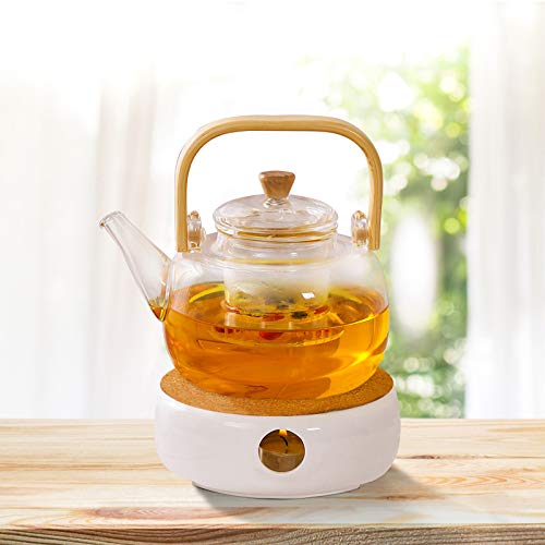 Surmounty Stövchen Teekanne Wärmer, Keramik Teewärmer Kaffeewärmer mit Korkständer, Nicht inkl. Teelicht und Teekanne