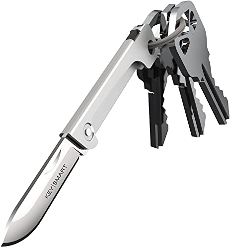 KeySmart Mini Messer - Kleines Taschenmesser für an den Schlüsselbund, kompakte einziehbare Klappklinge mit Edelstahl nun als Zusatzzubehör (Silber)