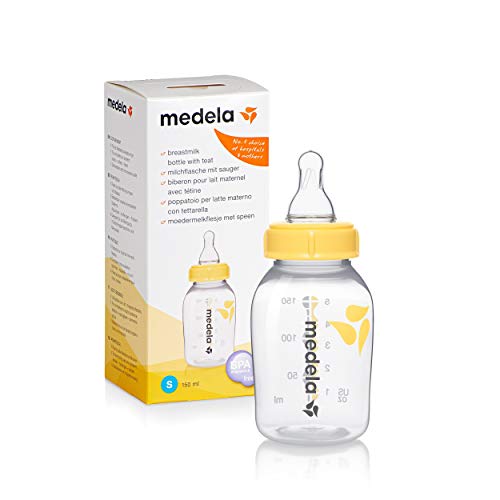 Medela Slow Flow BPA-freier Milchsauger mit 150 ml Flasche – Unterstützt das natürliche Saugverhalten des Babys – Mit gefrier- und kühlschrankfester Flasche , 1 Stück (1er Pack)