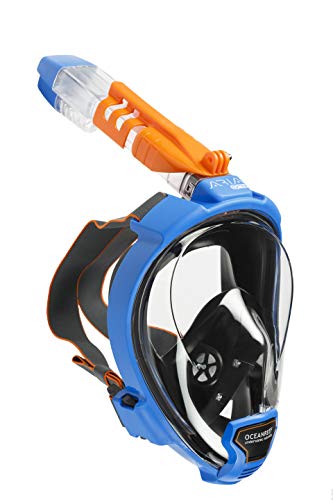 OCEAN REEF - ARIA QR+ Schnorchelmaske - Tauchermaske mit Mundstück - Für eine bessere 180 Grad Unterwassersicht - Unisex - Blau - Größe L/XL