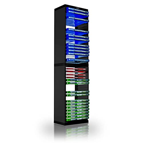 Universal Game Storage Tower – Stores 36 Game or Blu-Ray Disks – Game Holder Rack for PS4, PS5, Xbox One, Xbox Series X/S, Nintendo Switch Games and Blu-Ray Discs