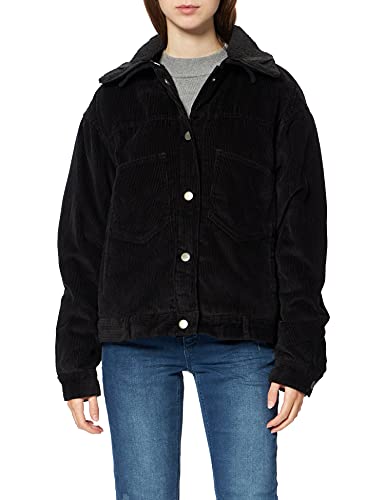 Urban Classics Damen Ladies Oversized Corduroy Sherpa Jacket Jeansjacke, Schwarz Black 00825, Large (Herstellergröße: L)
