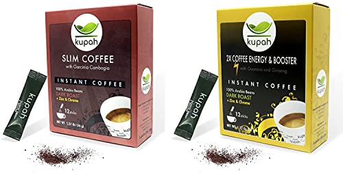 Kupah Slim | Natürlich löslicher Kaffee | Kupah Energiebooster | 24 Beutel x 3 g | 12 Beutel Kaffee zur Gewichtskontrolle | 12 Beutel zur Steigerung der Energie
