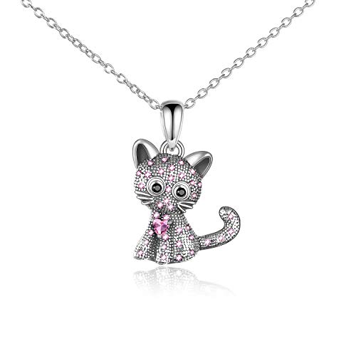 Katzen Halskette für Frauen 925 Sterling Silber Süßer Katzen Anhänger Halskette Katze Geschenk Schmuck für Mädchen