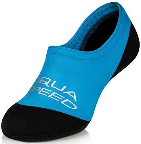 Aqua Speed Neopren Socken Jungen Kinder | Neoprensocken rutschfest | Aquasocks leicht elastisch | Wasser Socken | rutschfeste Schwimmsocken | Tauchsocken | 01 - Blau, Gr. 34-35 | Neo