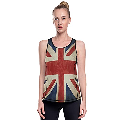 Jahrgang UK Flagge Union Jack Englisch England Damen Yoga Fitness Tank Top Mädchen Sportshirt Training Jogging Running Ärmelloses Shirt