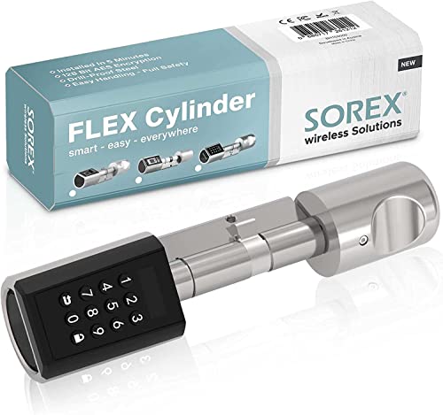 SOREX FLEX Elektronisches Türschloss mit Zahlenschloss, Smartes Schloss mit RFID-Zylinder, Türgriff mit Code