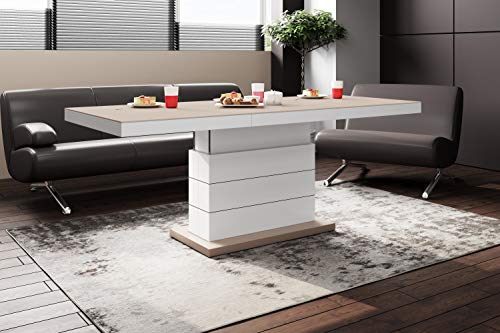 Design Couchtisch Tisch H-333 Cappuccino MATT/Weiß HOCHGLANZ KOMBINATION höhenverstellbar ausziehbar Esstisch