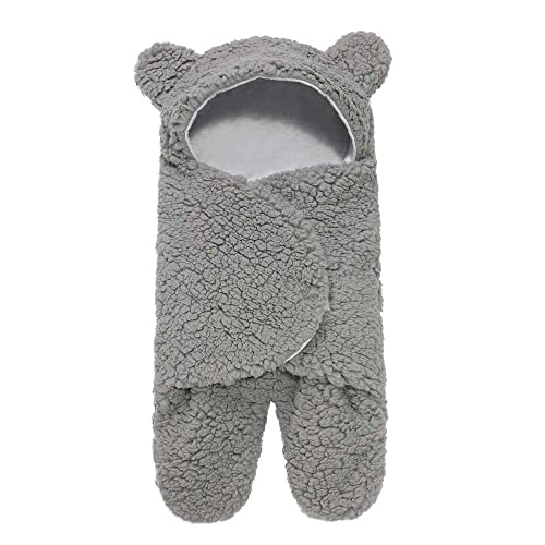 BonBini´s Teddy Schlafsack Baby, 0-3 Monate Neugeboren Weich Gefüttert Pucksack Verstellbare Schlafsack Decke für Säuglinge Babies Neugeborene Unisex Baby - Wickeldecke Neugeborenes - Baby - Grau