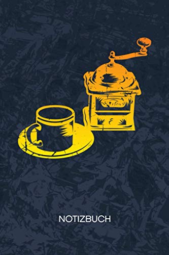 NOTIZBUCH: A5 Kariert - 120 Seiten KARO - Geschenkidee für Kaffeeliebhaber Heft Kaffee Notizheft - Vintage Notizblock Retro Kaffemühle Motiv - Kaffeeliebhaber Geschenk Altmodische Kaffeemaschine