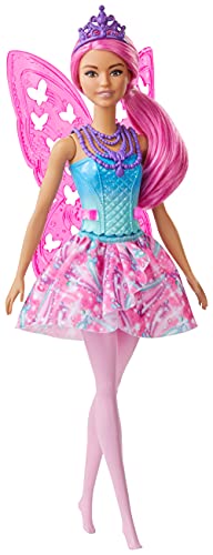 Barbie GJJ99 - Dreamtopia Feen-Puppe, ca. 30 cm groß, mit einem Juwelen-Outfit in Pink und Blau, pinken Haaren und Flügeln, Spielzeug Geschenk für Kinder ab 3 Jahren