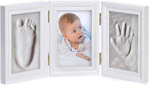 Baby Bilderrahmen Gipsabdruck-Set - Fotorahmen Gips für Hand-Abdruck Fuß-Abdruck & Fotos; 3-tlg weiß (3-teilig weiß)