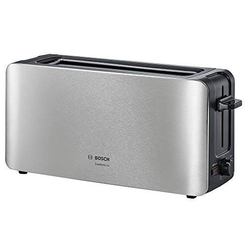 Bosch Langschlitz-Toaster ComfortLine TAT6A803, automatische Brotzentrierung, Auftaufunktion, 1090 W, edelstahl / schwarz