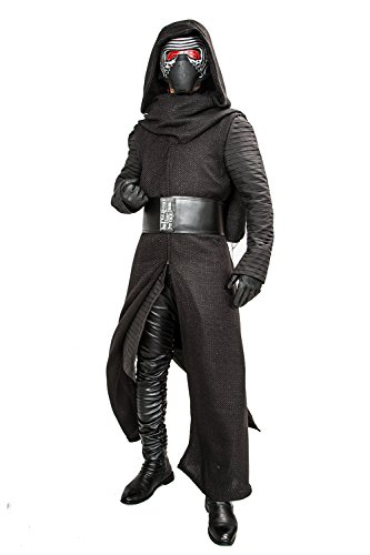 Kylo Kostüm Aktualisiert Version Deluxe Erwachsenes Coole Fancy Hooded Robe Halloween Kleidung mit Handschuhe Gürtel, Dunkelgrau, M