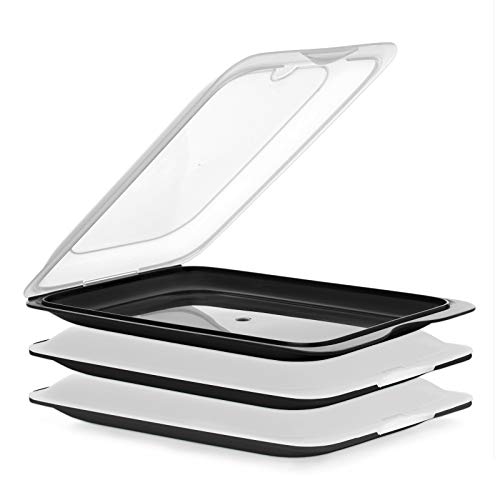 PracticFood Fresh System - Hochwertige Aufschnitt-Boxen, Frischhaltedose für Aufschnitt. Optimale Aufbewahrung im Kühlschrank, 3 Stück, Maße 17 x 3.2 x 25.2 cm (3X Schwarz)