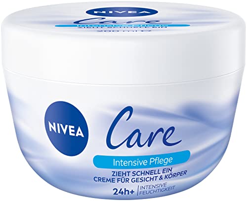 NIVEA 1er Pack Creme für Körper & Gesicht, 1 x 200 ml Tiegel, Care Intensive Pflege, zieht schnell ein, feuchtigkeitsspendend