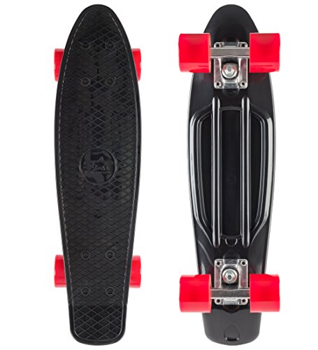 BIKESTAR Vintage Retro Cruiser Skateboard 60mm für Kinder und Erwachsene auch Anfänger ab ca. 6 - 8 Jahre | Schwarz & Rot