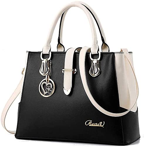 BestoU Damen Handtaschen Schwarz groß taschen Leder moderne damen handtasche gross schultertasche Frauen Umhängetasche (Schwarz)