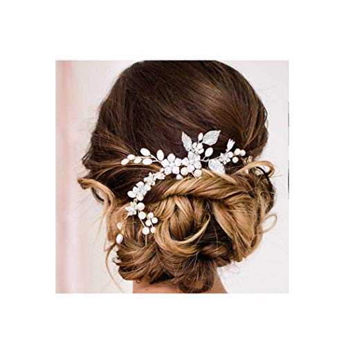 IYOU Brautschmuck Hochzeit Haar Reben Silber Perle Braut Kopfschmuck Blume Stirnband Blätter Haarschmuck für Frauen und Mädchen