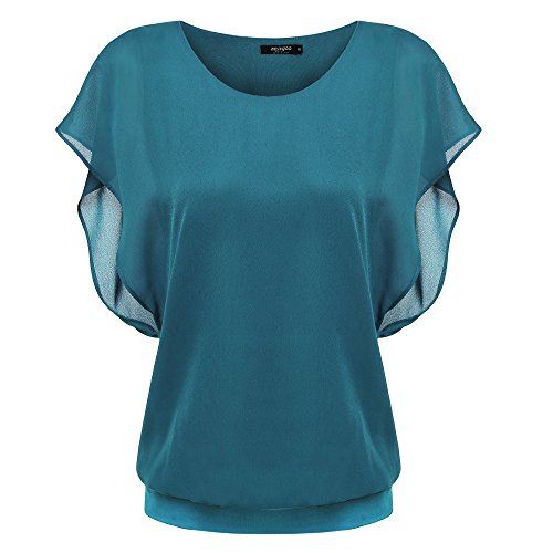 Zeagoo Damen Sommer Casual Loose Fit Kurzarm Fledermaus Batwing T-Shirt Shirt Chiffon Top Bluse, EU 36(Herstellergröße:S), Blau2