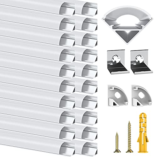 Chesbung LED Aluminium Profil 1m, 20er Pack in V-Form für LED-Strips/Band bis 12 mm) inkl. Abdeckungen in milchig-weiß, Endkappen, und Montagematerial