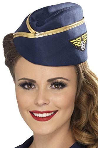 Stewardess-Mütze Blau mit goldenem Rand, One Size