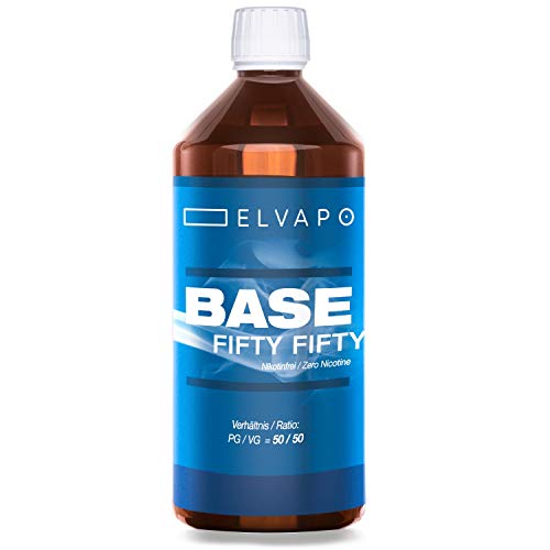 Elvapo BASE - Fifty Fifty | 1000ml / 1L | 50/50 (PG/VG) | Basisliquid für das Mischen von E-Liquids mit Aromen (für E-Zigaretten und E-Shishas) | 0mg (ohne Nikotin) | Liquid-Basen Made in Germany!