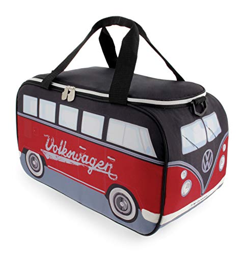 BRISA VW Collection - Volkswagen isolierte Kühl-Wärme-Thermo-Picknick-Lunch-Tasche-Box für Lebensmittel im T1 Bulli Bus Design (Rot & Schwarz/25 L)