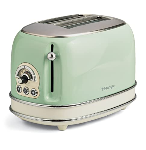 Ariete 155 Vintage Toaster, 2 Scheiben, 810 W, 3 Funktionen, 6 Bräunungsstufen, automatischer Auswurf, Grün