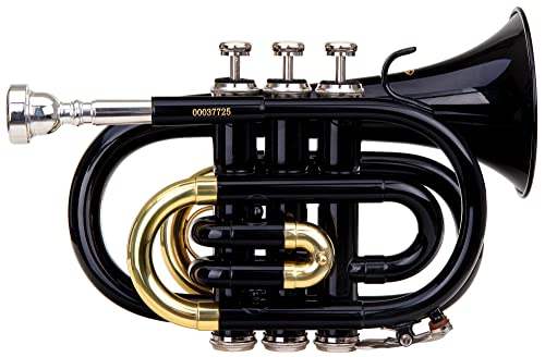 Classic Cantabile Brass TT-400 Bb-Taschentrompete (Messing, Schallbecher Durchmesser: 93 mm, Bohrung: 11,8 mm, Stimmung: B, inkl. Leichtkoffer, Mundstück, Putztuch, Handschuhe) schwarz