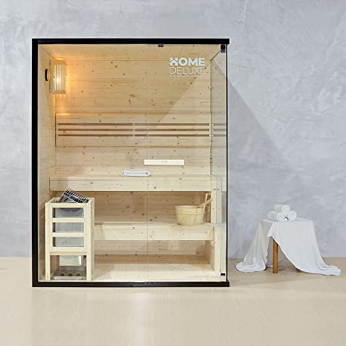 Home Deluxe - Traditionelle Sauna - Shadow L - 150 x 120 x 190 cm - für 3 Personen - hochwertiges Fichtenholz, inkl. Saunaofen, Saunazubehör I Dampfsauna Aufgusssauna Finnische Sauna Bio Sauna