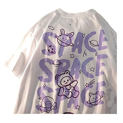 Sawmew Gothic Cartoon Tshirt Damen Harajuku Shirt Oversize Y2k Fashion Oberteile Frauen Punk Skateboard Street Tees Mode Casual Tops Streetwear Girls Anime Kleidung Sommer (Color : White, Size : M)
