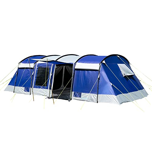 Skandika Tunnelzelt Montana 8 Personen | Camping Zelt mit/ohne eingenähten Zeltboden, mit/ohne Sleeper Technologie, 3 - 4 Schlafkabinen, 5000 mm Wassersäule, Moskitonetze | großes Familienzelt Skandik