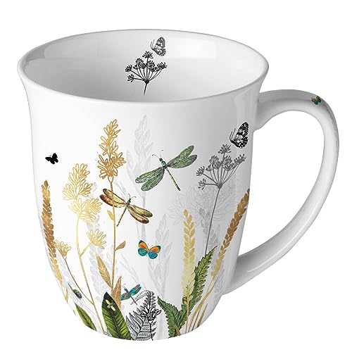 Ambiente Teetasse Kaffeetasse Becher Mug 0,4l Ornamental flowers Gräser Wiese Fine Bone China Porzellan