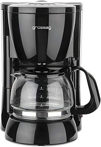 grossag Filter-Kaffeeautomat mit Glaskanne KA 12.17 | 0,6 Liter für 4 Tassen Kaffee | 600 Watt | Schwarz - Edelstahl